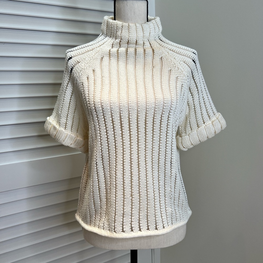 J.O.A. Ivory Chunky Knit Short Sleeve Turtleneck Sweater XS
